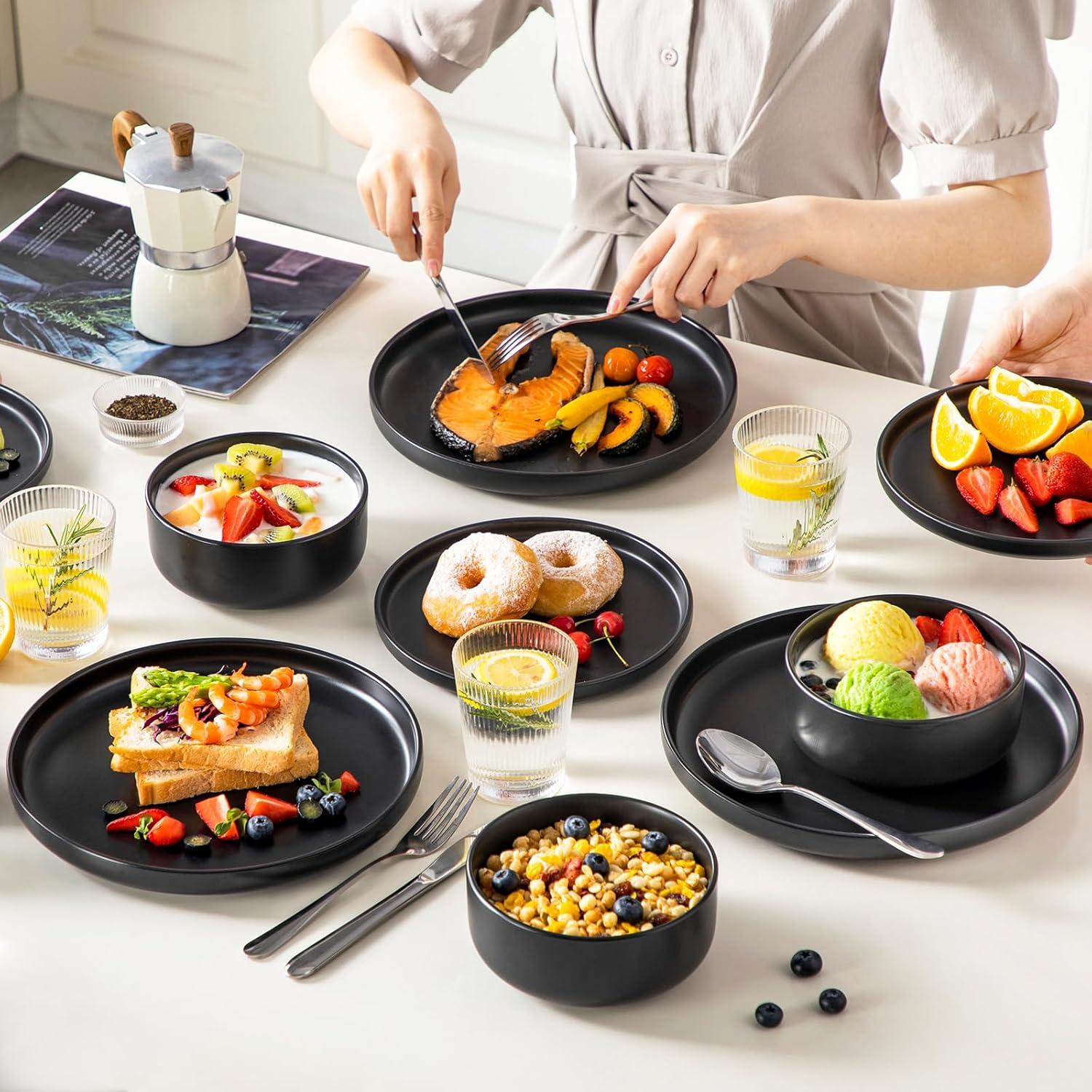 Steingut Tafelservice 6 Personen Schwarz Mattgeschirr Set 18tlg PLAYA