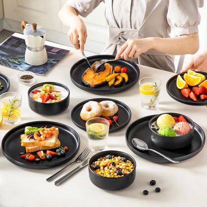 Steingut Tafelservice 6 Personen Schwarz Mattgeschirr Set 18tlg PLAYA