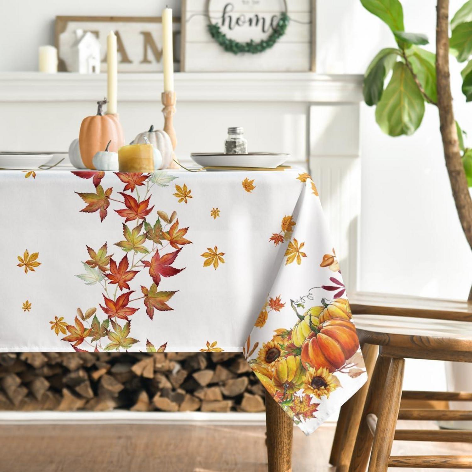 Herbst Tischdecke Ahornblätter Sonnenblumen 140x220cm Orange