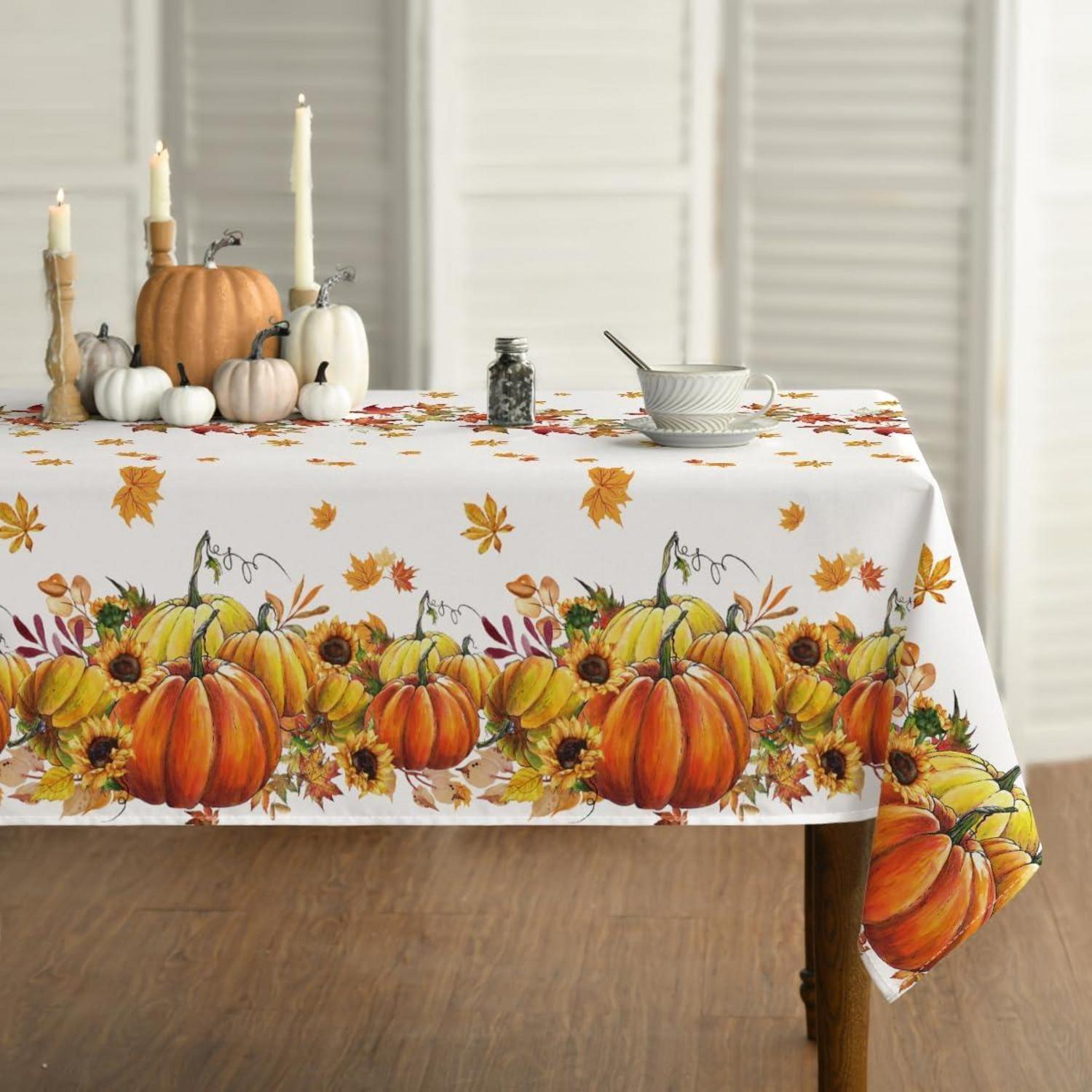 Herbst Tischdecke Ahornblätter Sonnenblumen 140x220cm Orange