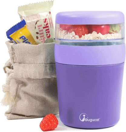 Bugucat Müslibecher to Go 650ml mit Stoffbezug und Löffel