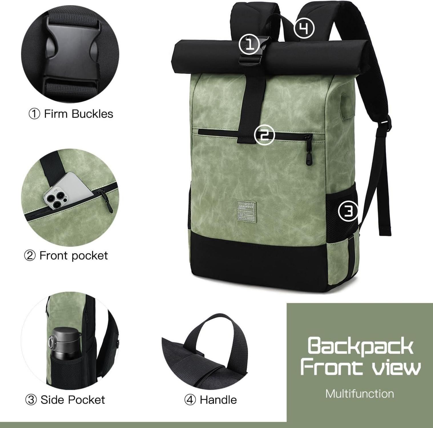 Laptop Rucksack Rolltop USB Ladeanschluss Wasserabweisend 17