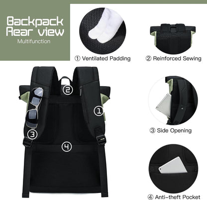 EverVanz Rolltop Laptop Rucksack USB Ladeanschluss 17 Zoll wasserdicht Blau