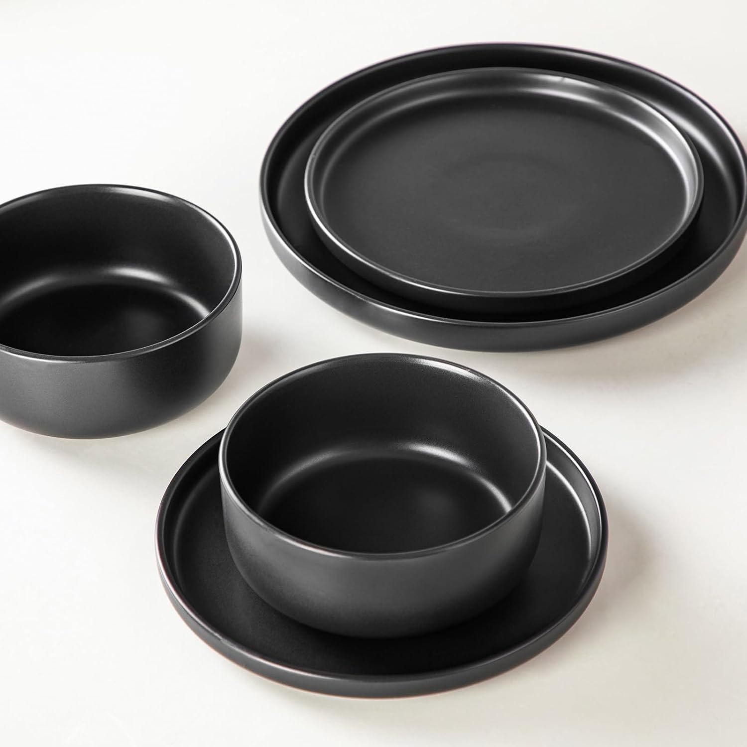 24tlg. Tafelservice Set Steingut matt schwarz für 6 Personen