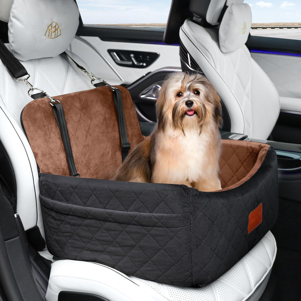 Hundefahrersitz mit Memory-Schaum – Sicher & Bequem (Schwarz/Braun, S)