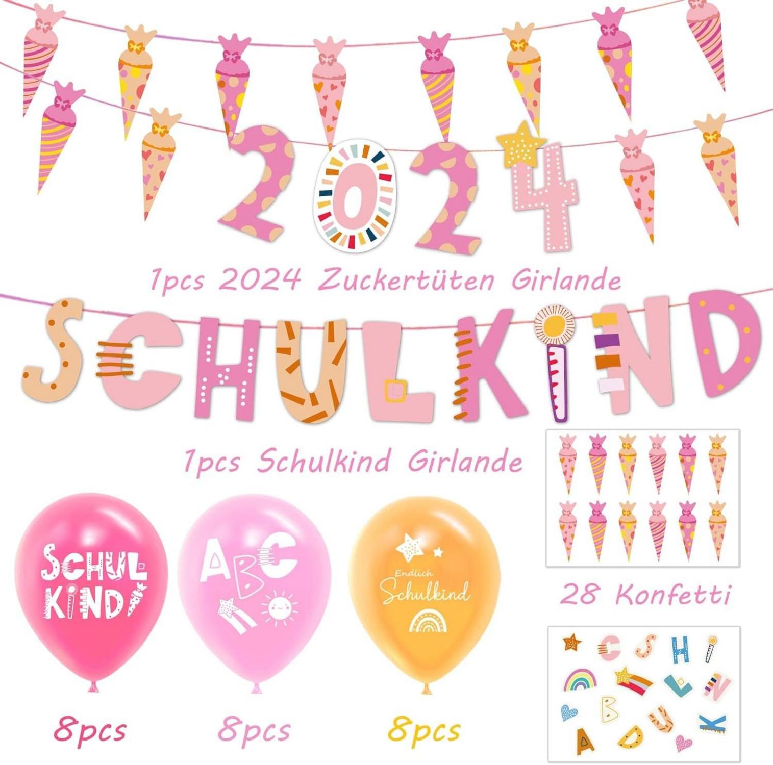 Einschulung Deko Set Mädchen Schulkind Girlande Zuckertüten
