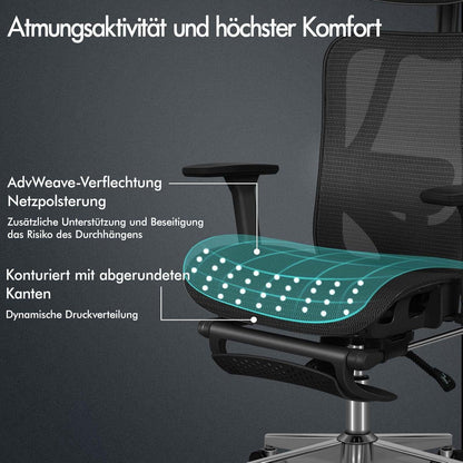 Ergonomischer Bürostuhl mit 3D-Armlehne und verstellbarer Kopfstütze