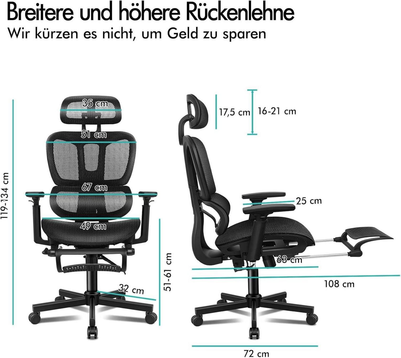 ALFORDSON Ergonomischer Bürostuhl mit 3D-Armlehne, Schwarz