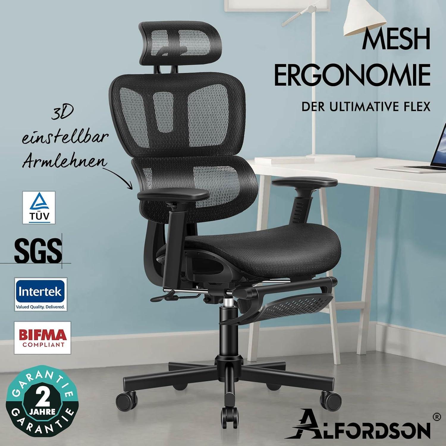 Ergonomischer Netz-Bürostuhl mit 3D-Armlehne und Kopfstütze