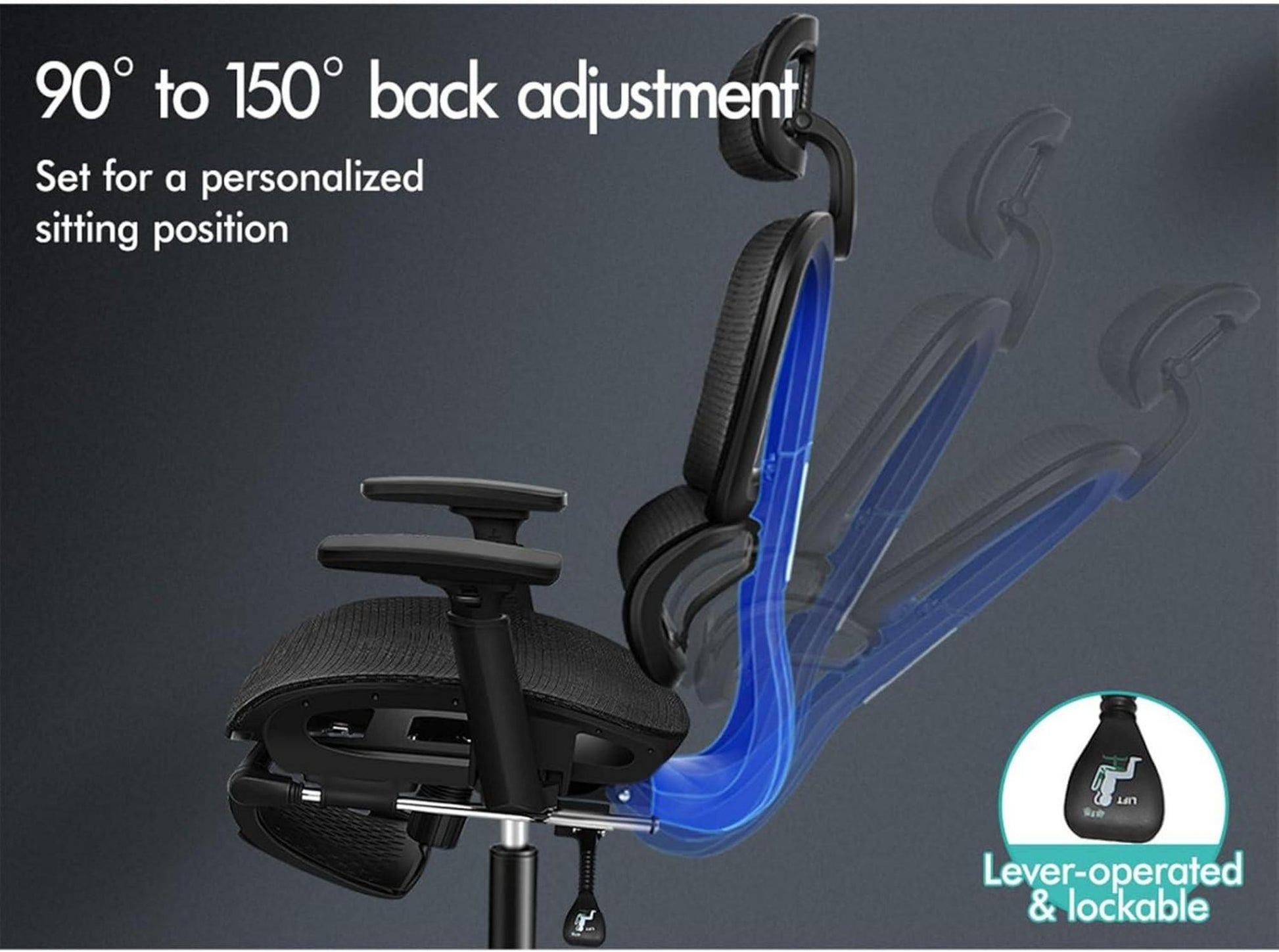 ALFORDSON Ergonomischer Bürostuhl mit 3D-Armlehne und Lendenwirbelstütze, Schwarz
