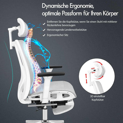 Ergonomischer Chefsessel mit 3D-Armlehne, Kopfstütze, Fußstütze