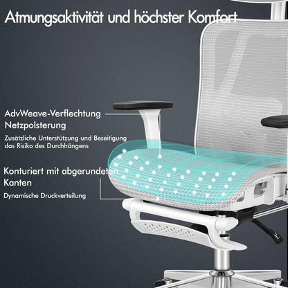 Ergonomischer Chefsessel mit 3D-Armlehne, Kopfstütze, Fußstütze