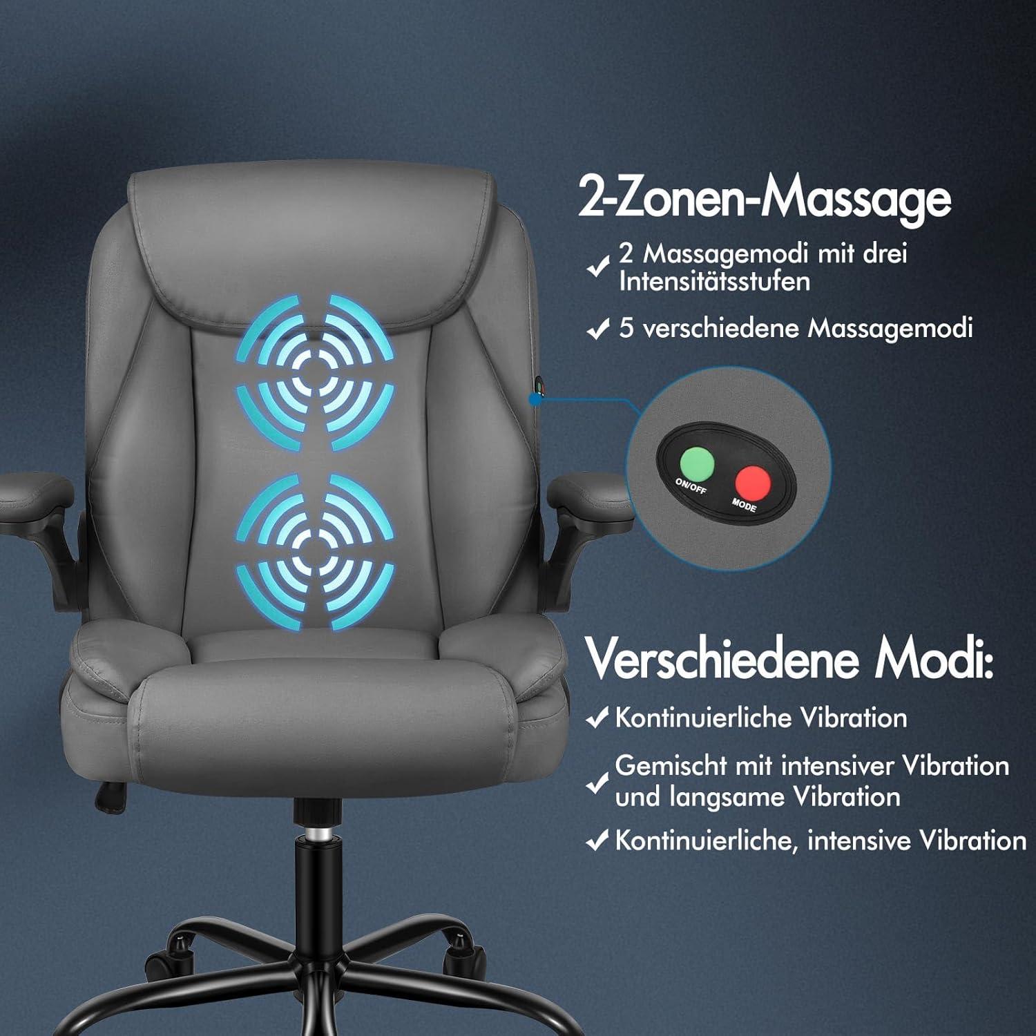 Ergonomischer Massage Bürostuhl mit klappbarer Armlehne und SGS Gas-Lift, Gaming Stuhl für Computerarbeitstisch - max. 150kg - Grau