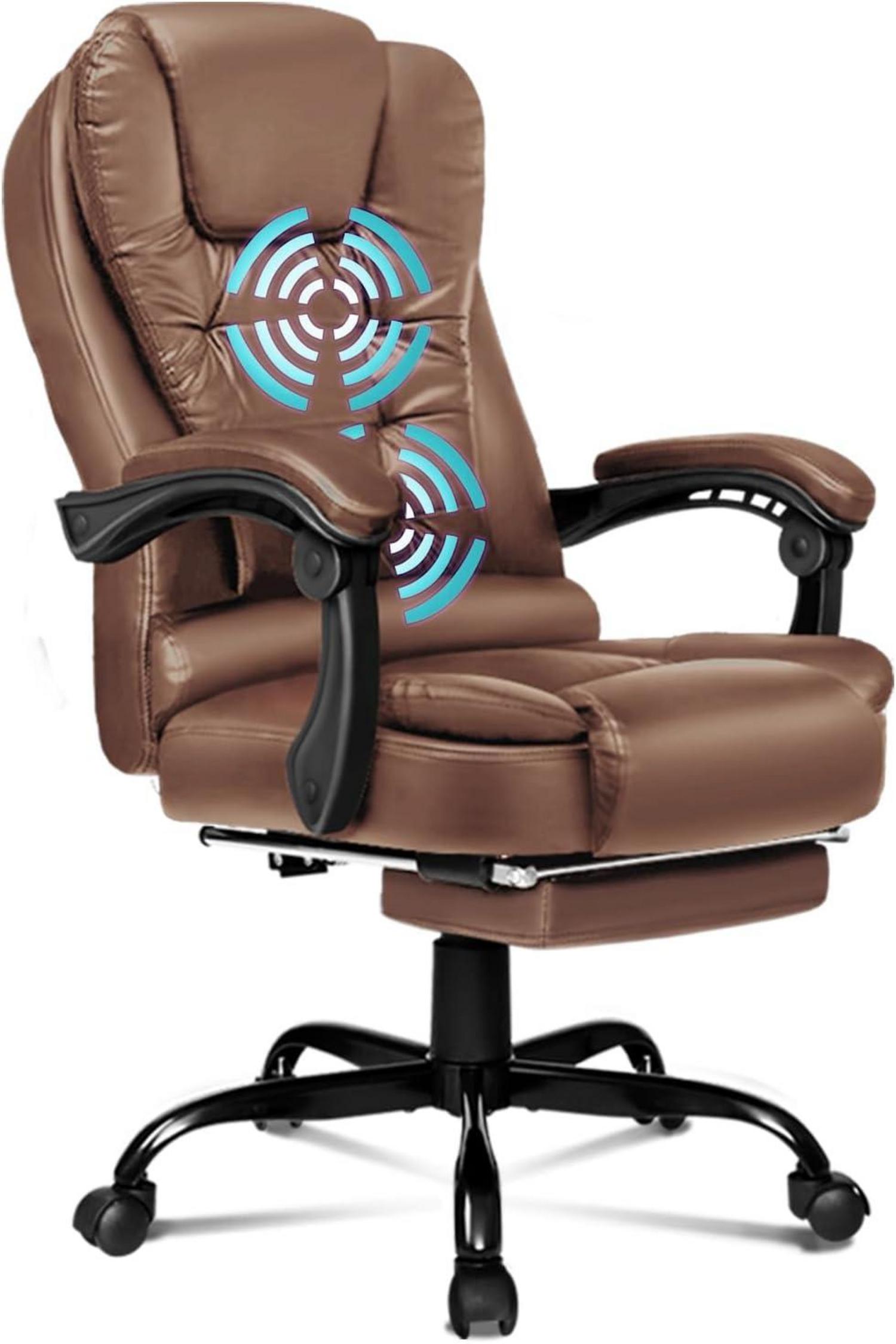 Ergonomischer Bürostuhl mit Massagefunktion und Fußstütze, Braun