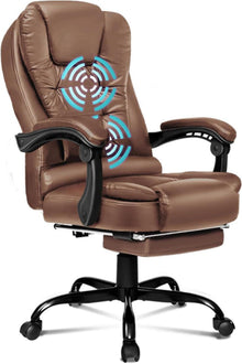 Ergonomischer Bürostuhl mit Massagefunktion und Fußstütze, Braun