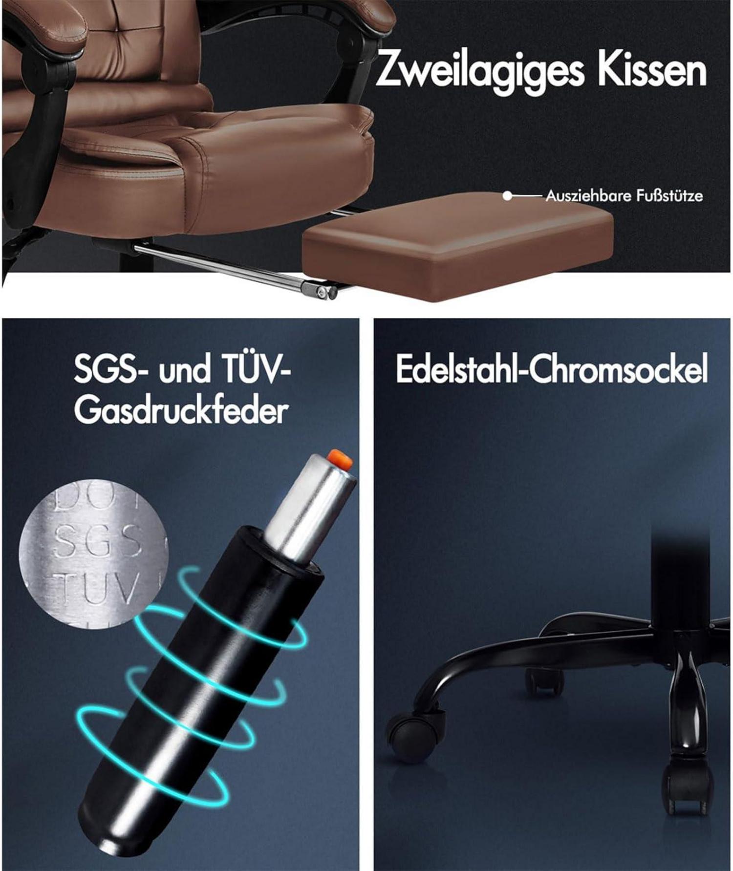 Ergonomischer Gaming Bürostuhl mit Massagefunktion in Braun