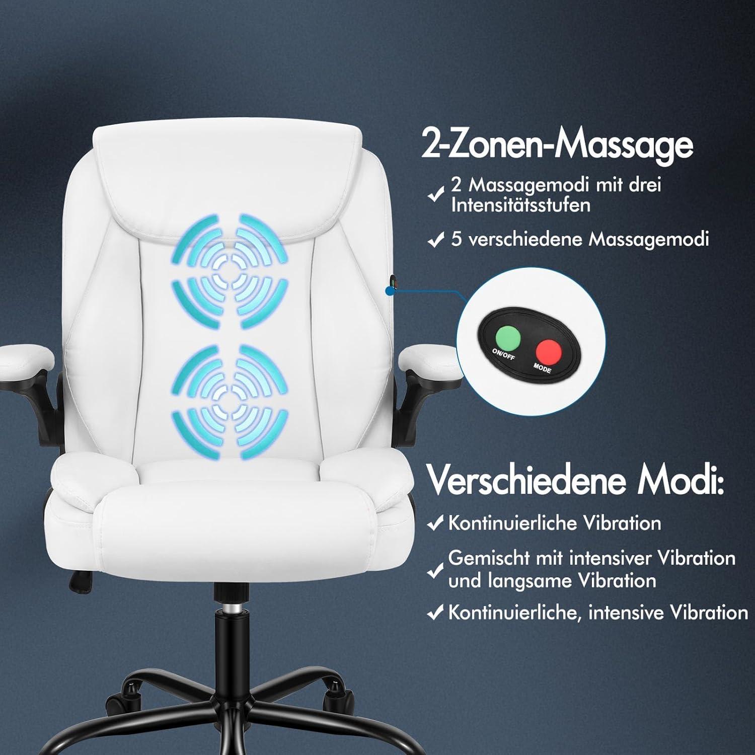 Massage Bürostuhl Mid Back mit Armlehne PU Leder Gaming Stuhl Weiß 150kg