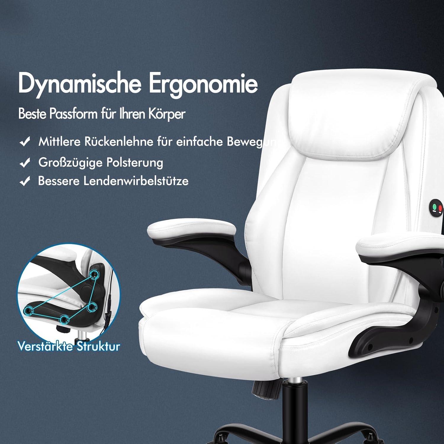 Ergonomischer Bürostuhl Massage Gaming Stuhl Weiß 150kg Tragkraft