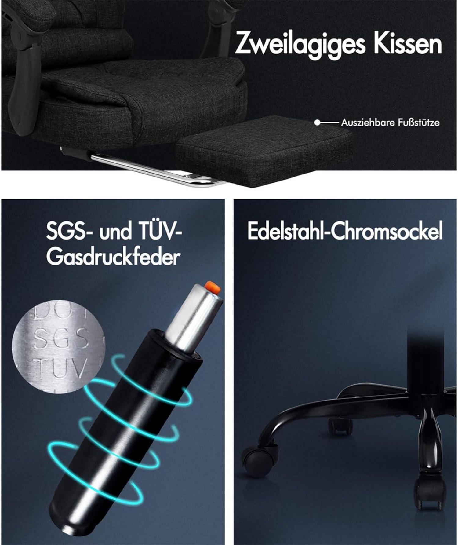 Bürostuhl Schreibtischstuhl Gaming Drehstuhl mit Lordosenstütze Schwarz