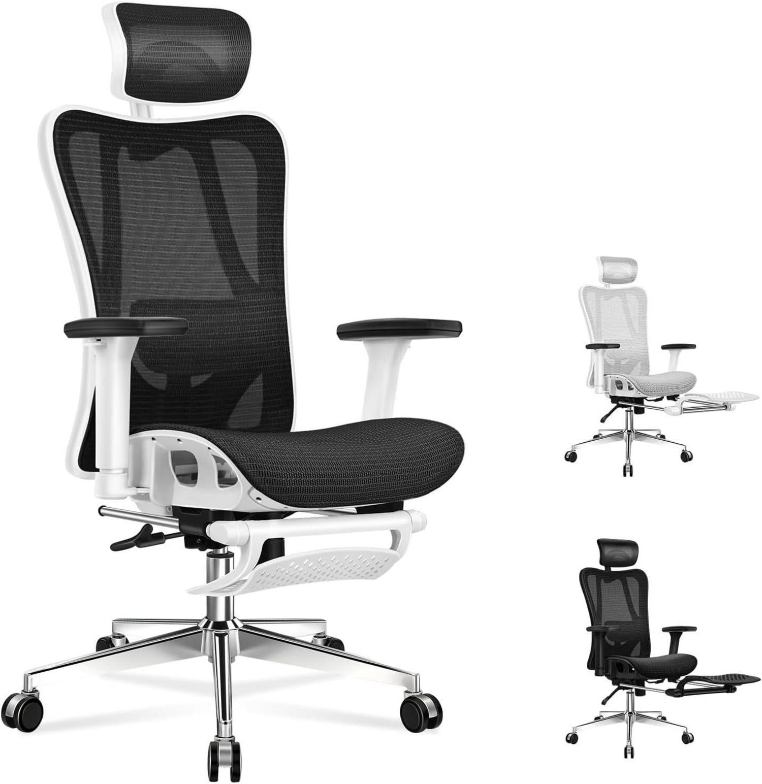 Ergonomischer Netz-Bürostuhl mit 3D-Armlehne und Fußstütze