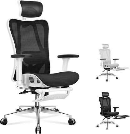 Ergonomischer Netz-Bürostuhl mit 3D-Armlehne und Fußstütze