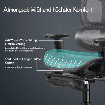 Bürostuhl mit 3D-Armlehne, Kopfstütze, Fußstütze, Lendenwirbelstütze, Gray