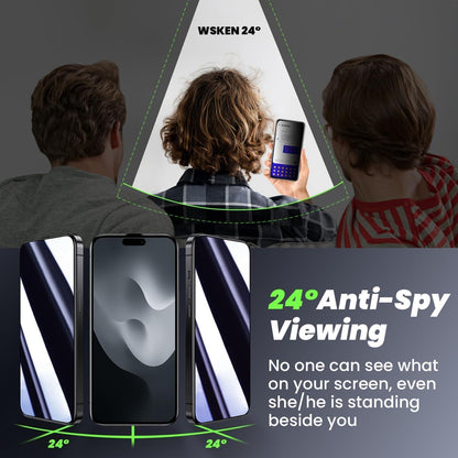 WSKEN 15 Pro Max Sichtschutz Panzer Glasfolie, Anti Spy, 9H