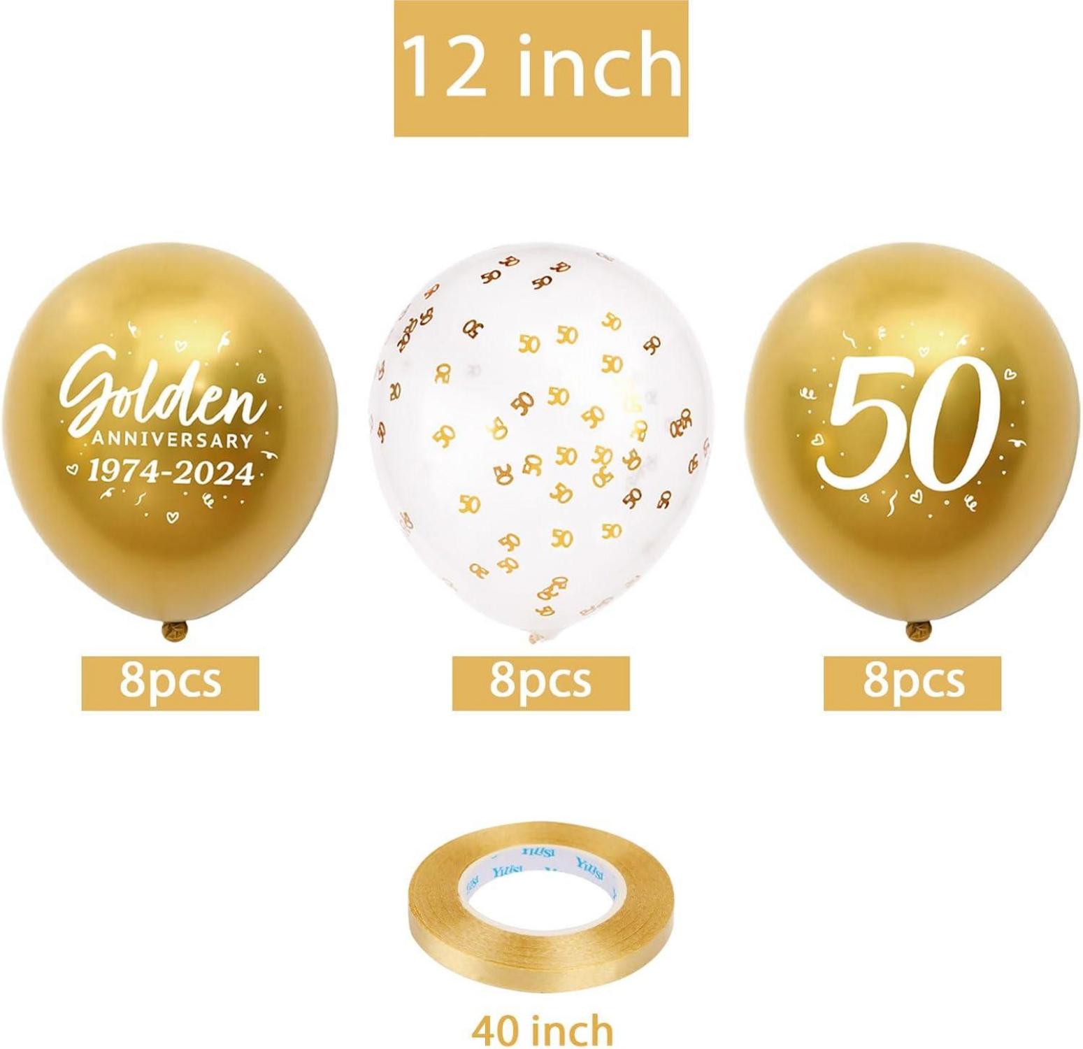 Goldene Hochzeit Luftballons 24 Stück - Metallic Gold, Zahl