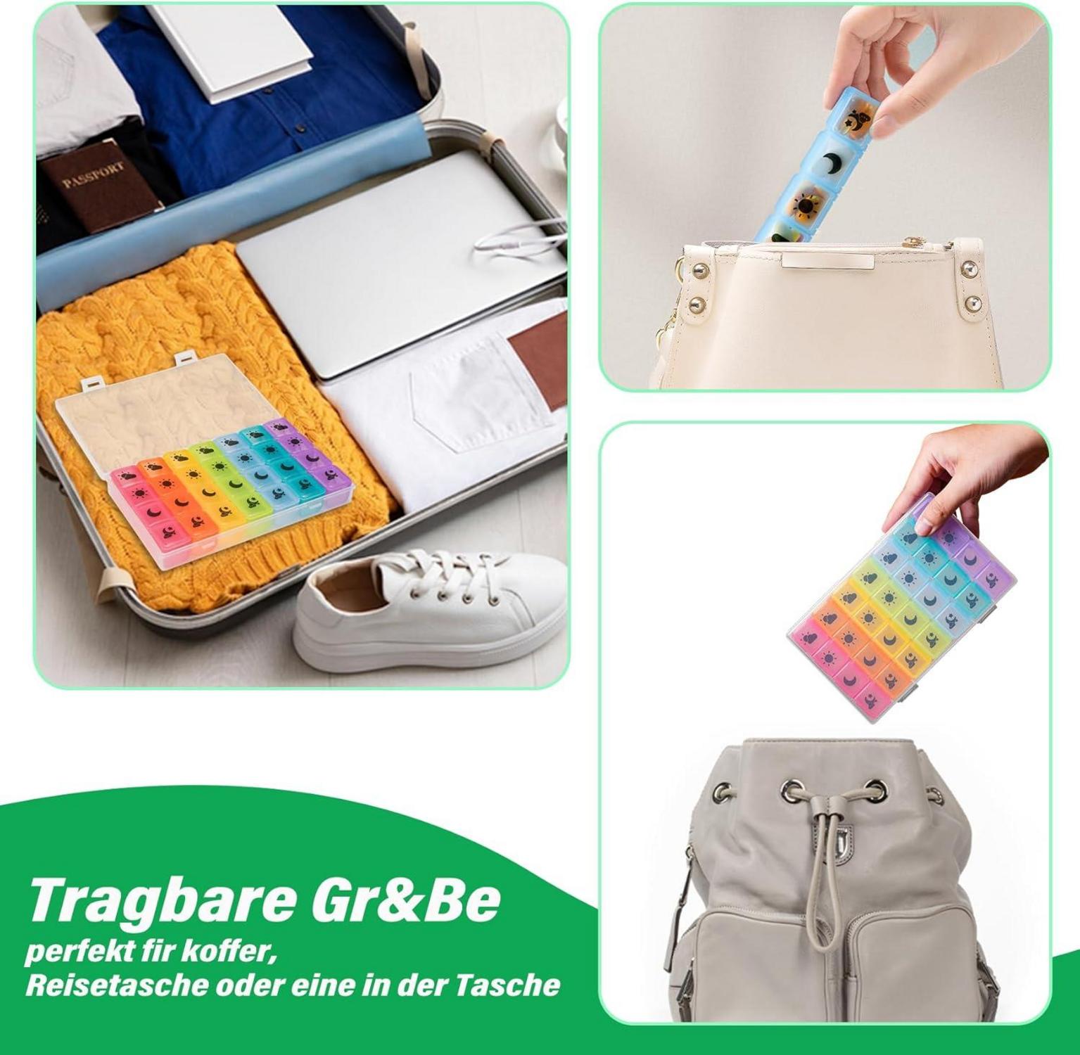 Tablettenbox 7 Tage Große Fächer BPA Frei Tragbar Morgens Mittags