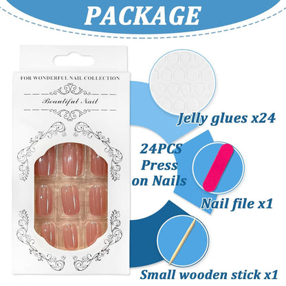 24er Set Kurze Eckige Press on Nägel Rosa Aurora Acryl Full Cover