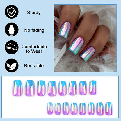 24 Stück Rosa Acryl Nägel Gelee Kurz Press on Nails
