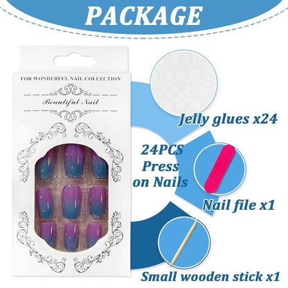 24 Stück Rosa Acryl Nägel Gelee Kurz Press on Nails