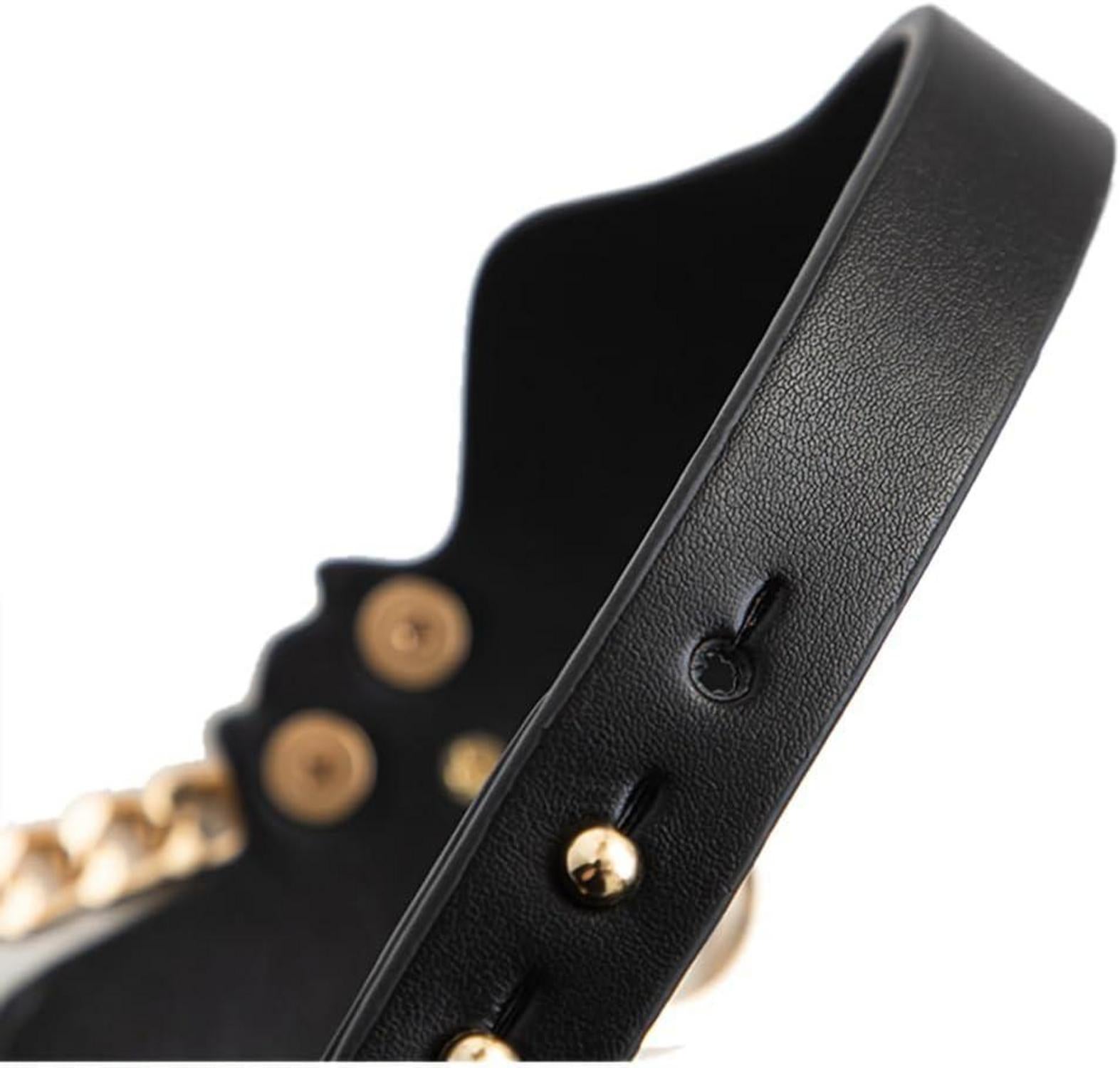 Moinha Leder BDSM Halsband mit Leine und Ketten