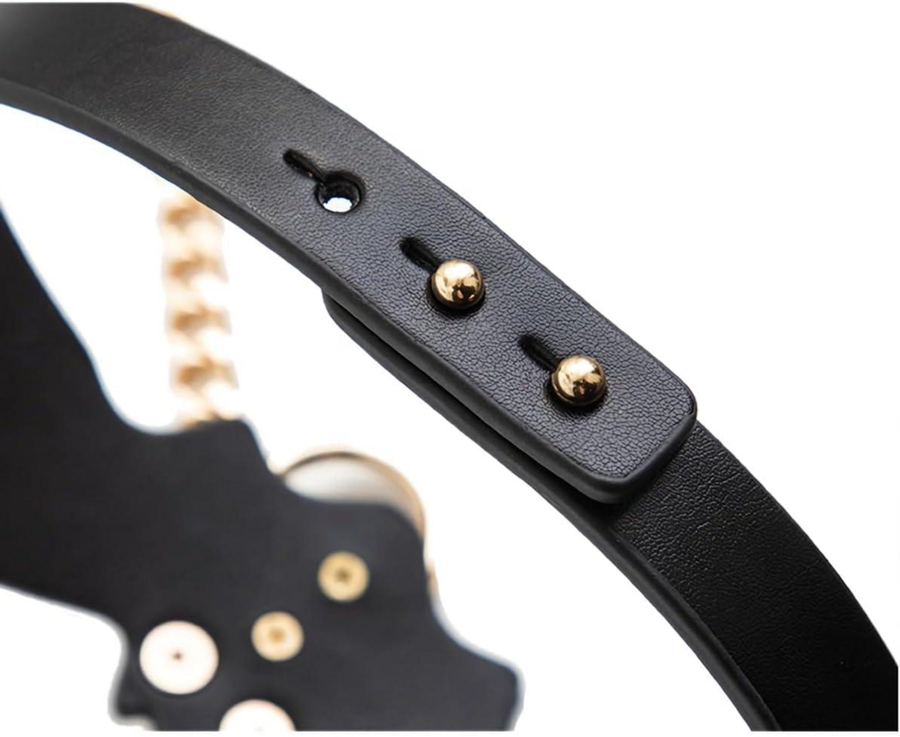 BDSM Leder Halsband mit Leine und Ketten - Rot-Schwarz