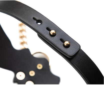 BDSM Leder Halsband mit Leine und Ketten - Rot-Schwarz