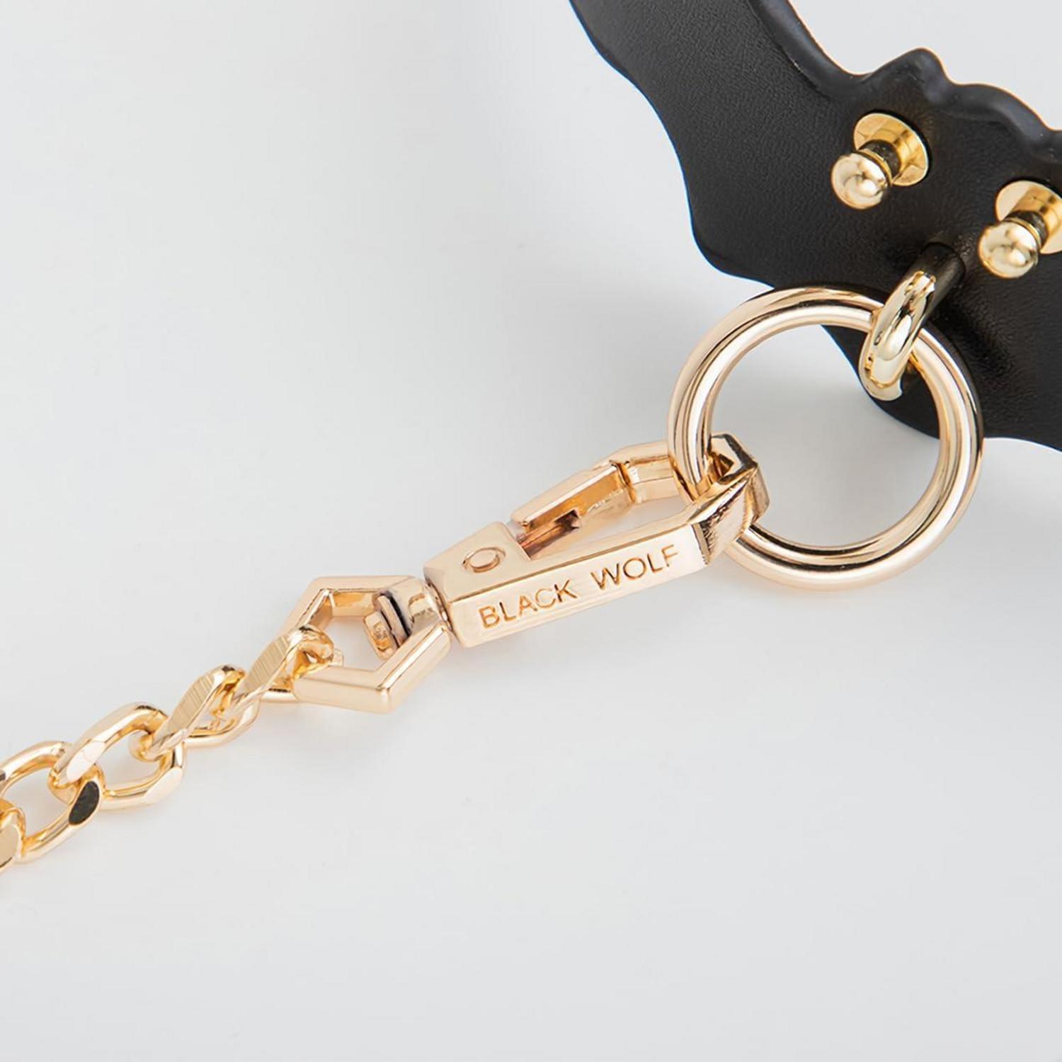 Moinha Leder SM Halsband mit Leine und Ketten Fledermaus Collar BDSM