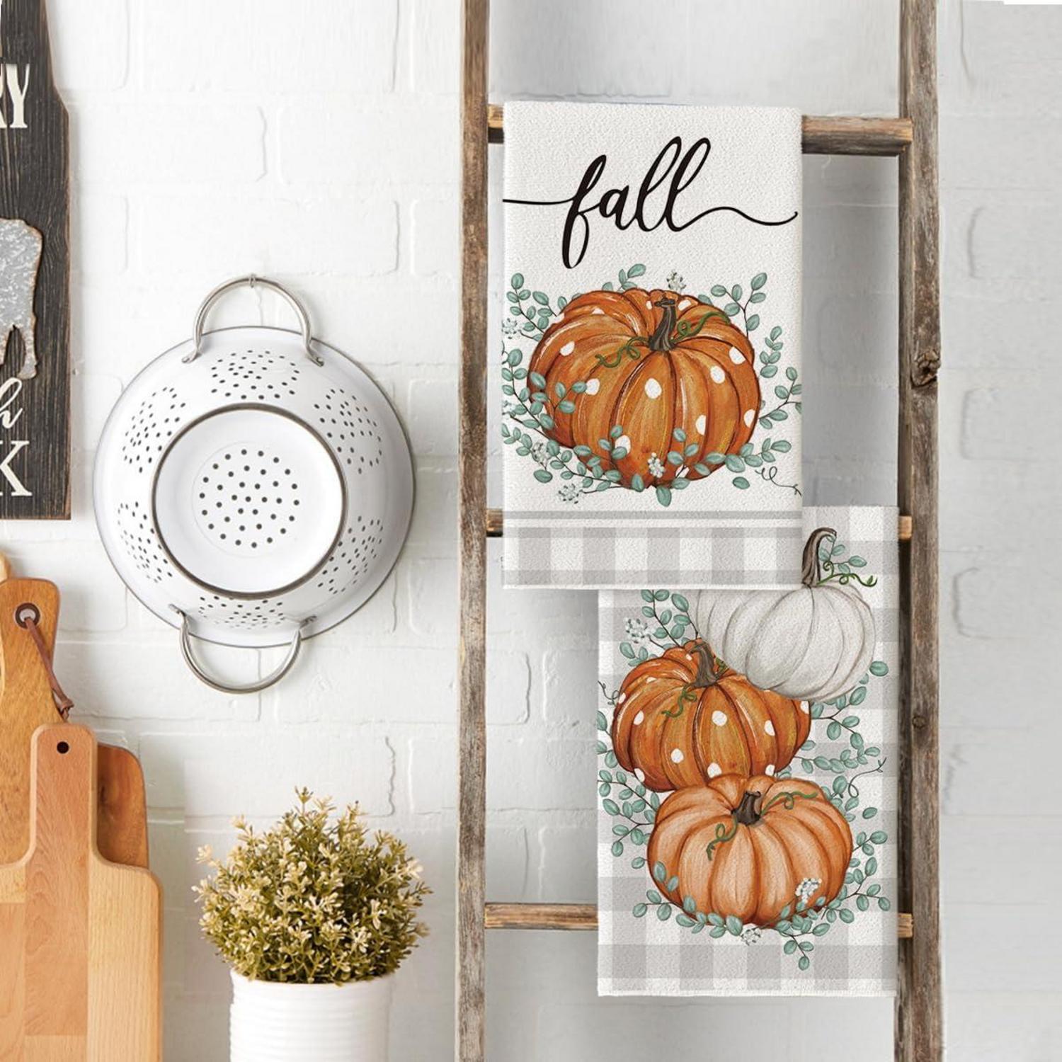 Herbstliche Küchentücher Set 2er Pack 42x65 cm Orange Buffalo Check