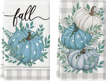Herbstliche Küchentücher 2er Set Blau 42x65cm Buffalokaro & Kürbisse