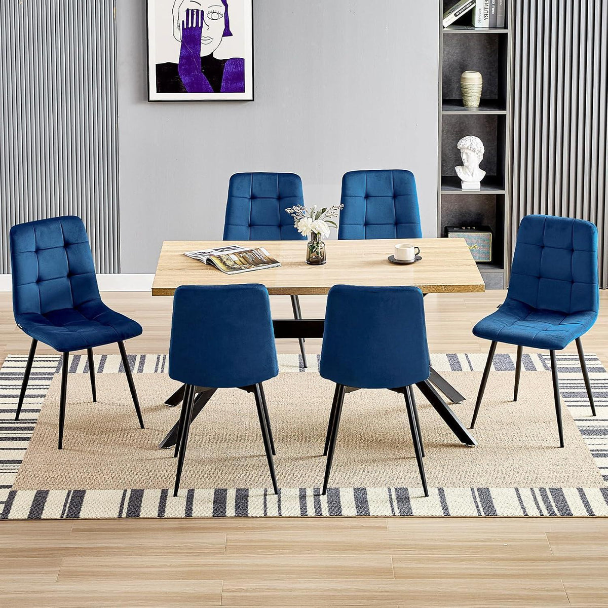 Esszimmerstühle 6er Set, Dunkelblau, Gepolstert & Ergonomisch