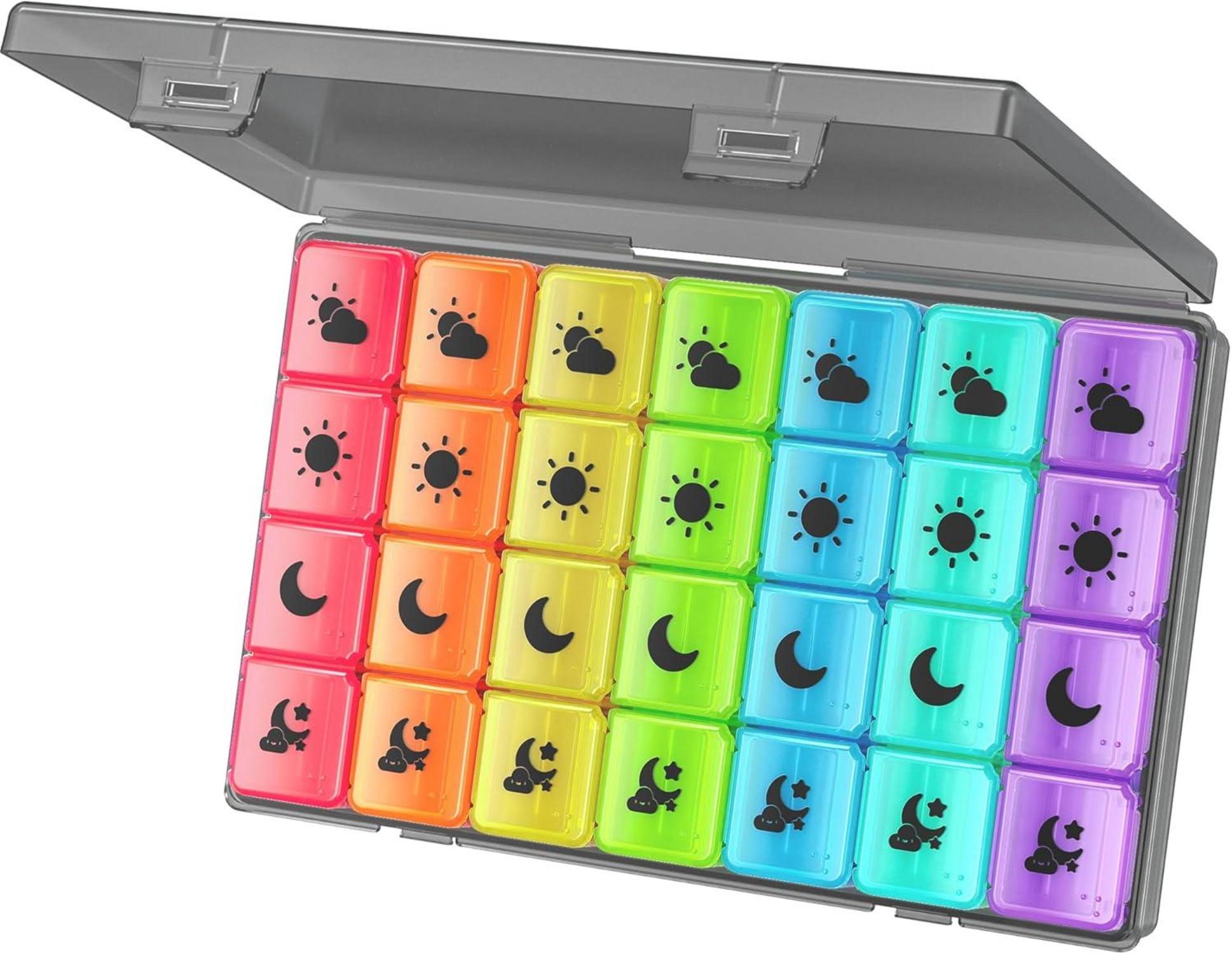 Tablettenbox 7 Tage Große Fächer Medikamentenbox Pillendose Schwarz