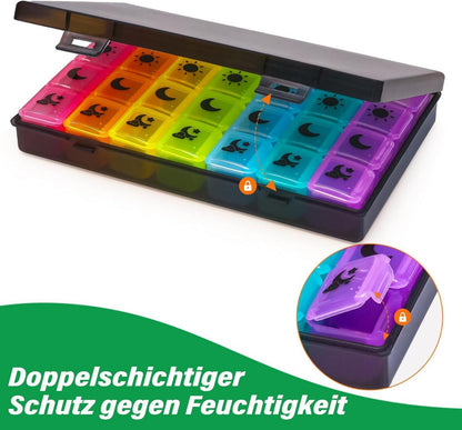 Tablettenbox 7 Tage Große Fächer Medikamentenbox Pillendose Schwarz