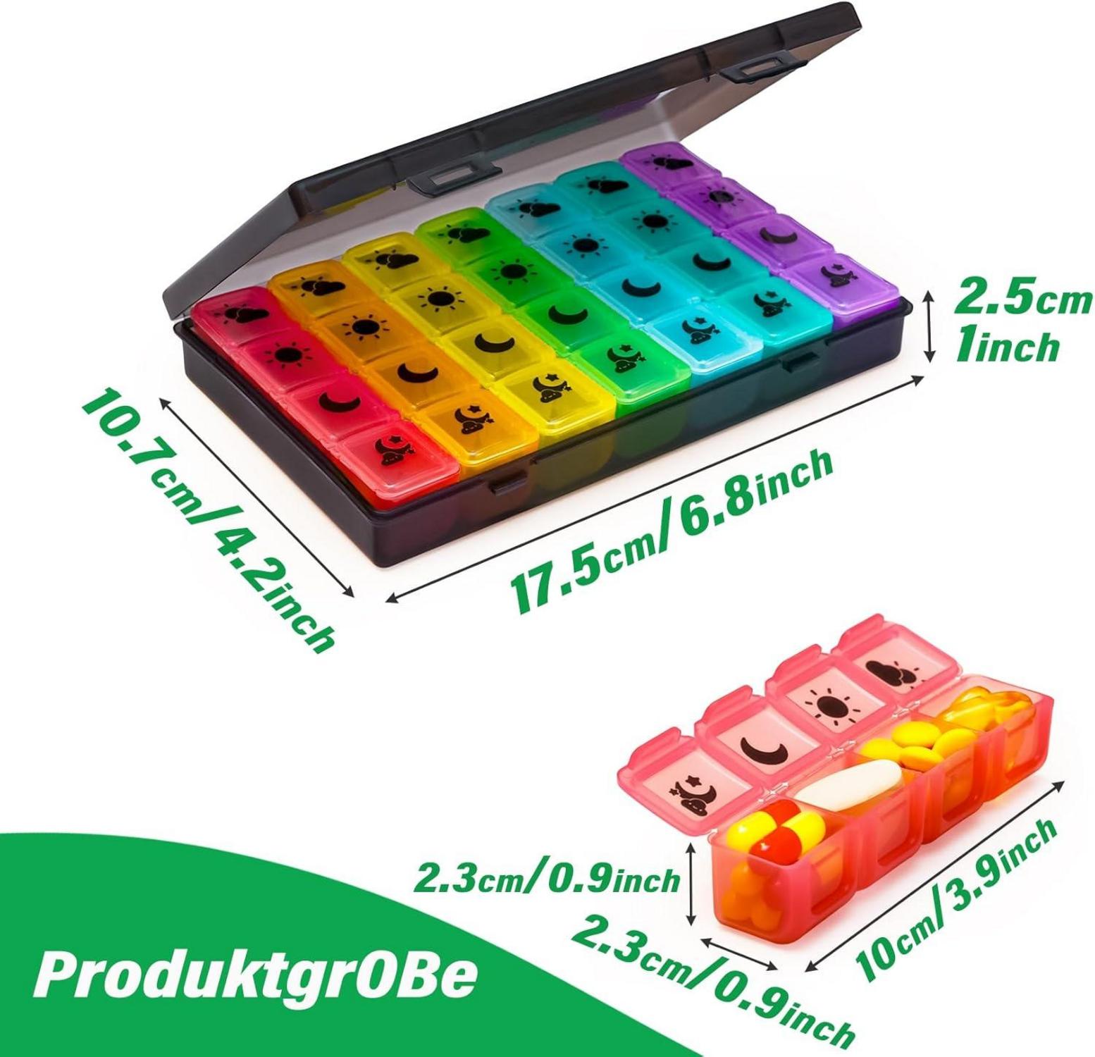 Yaklim Tablettenbox 7 Tage Große Fächer BPA Frei Schwarz