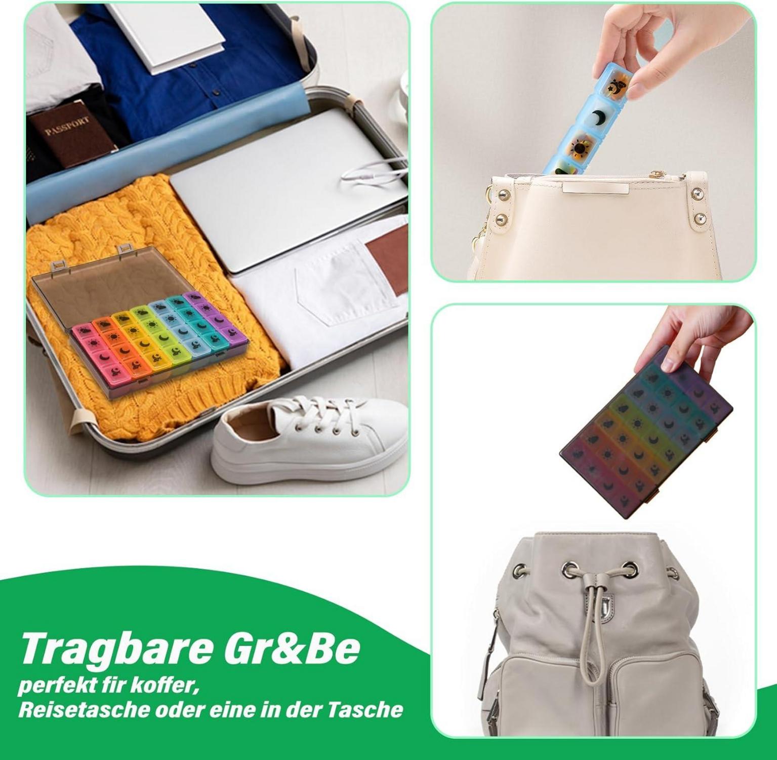 Tablettenbox 7 Tage 4 Fächer BPA Frei Tragbare Pillendose Große Fächer