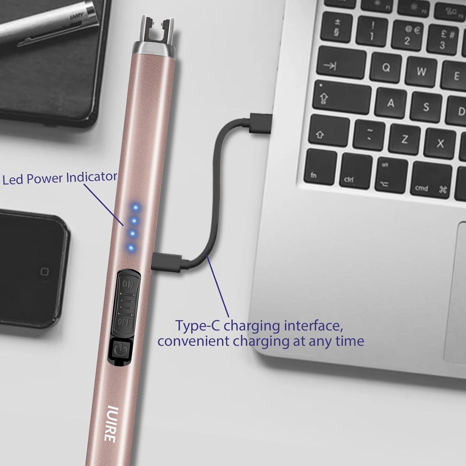 Wiederaufladbares Lichtbogenfeuerzeug USB C Schwarz Roségold
