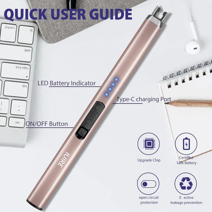 Wiederaufladbares Lichtbogenfeuerzeug USB Kerzenfeuerzeug Sicherheit Roségold
