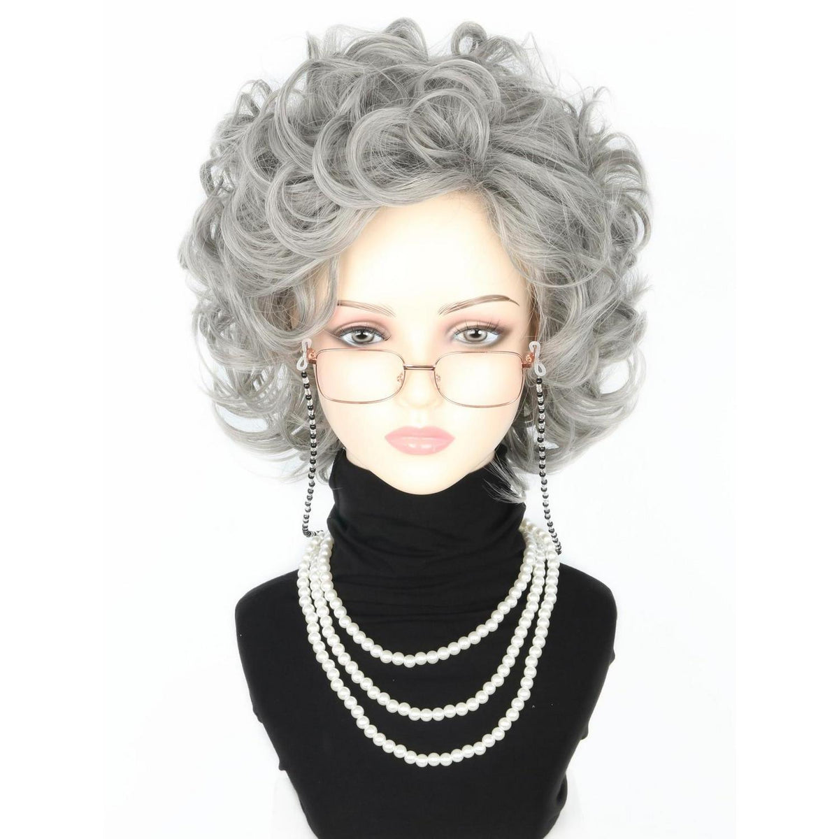 Oma Perücken Set mit Accessoires – Halloween Kostüm Perücke Grau
