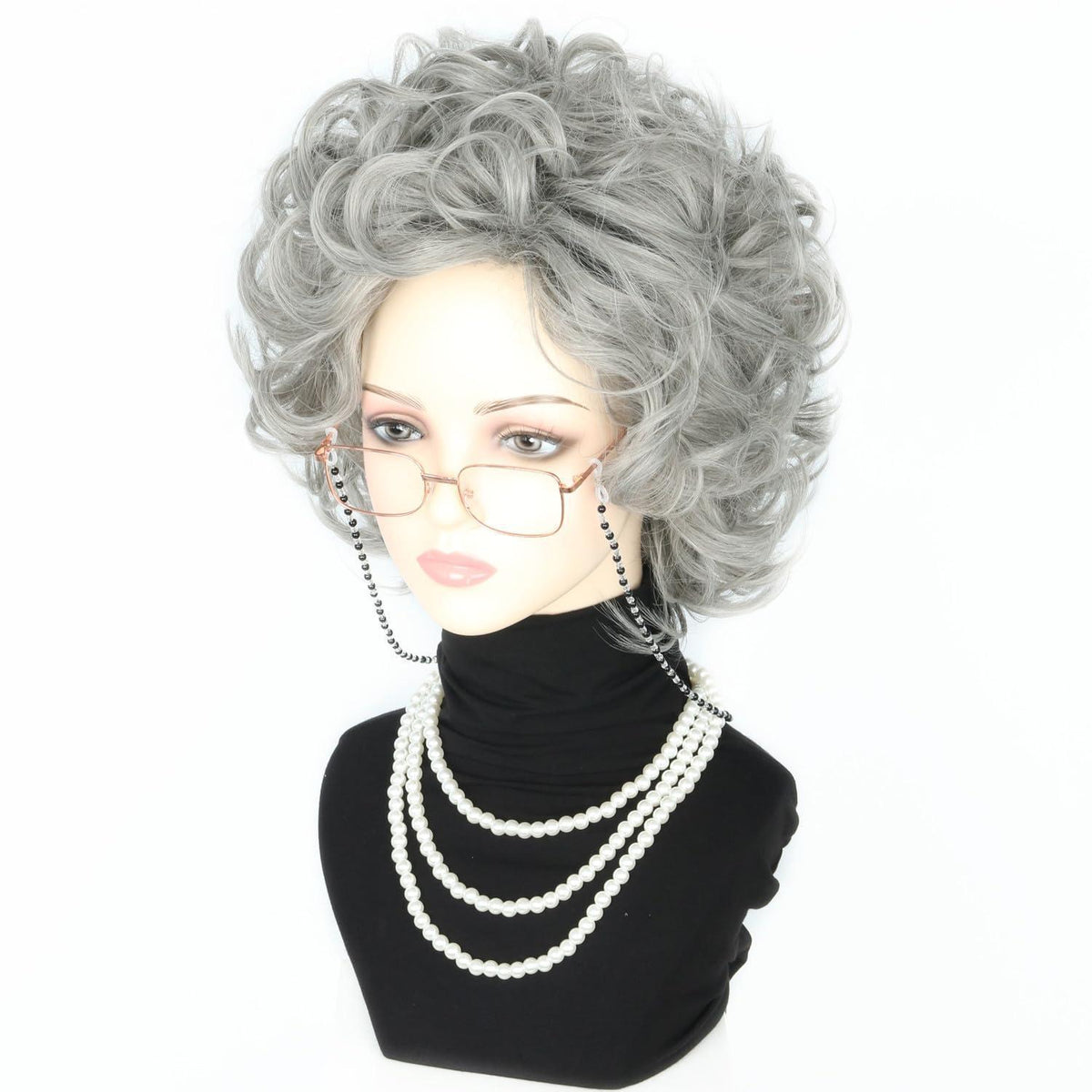 Oma Perücken Set mit Accessoires – Halloween Kostüm Perücke Grau