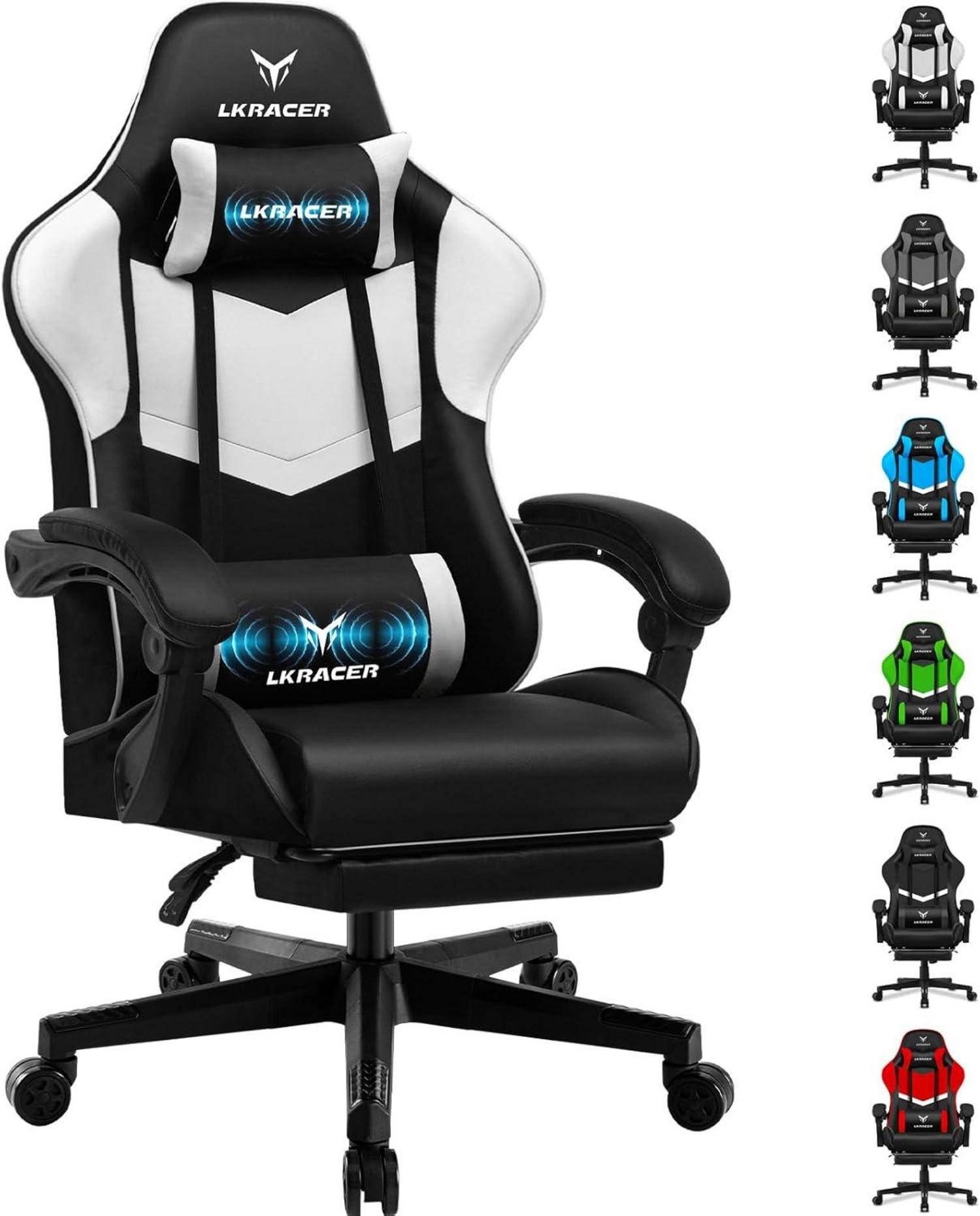 Ergonomischer Gaming Stuhl mit Fußstütze und Kopfkissen