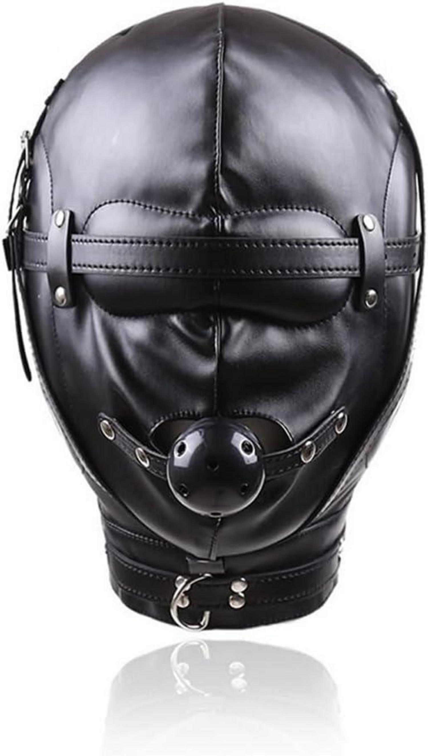 Bondage Kopfmaske SM Sex Spielzeug Knebel Ball Augenbinde Ledermaske