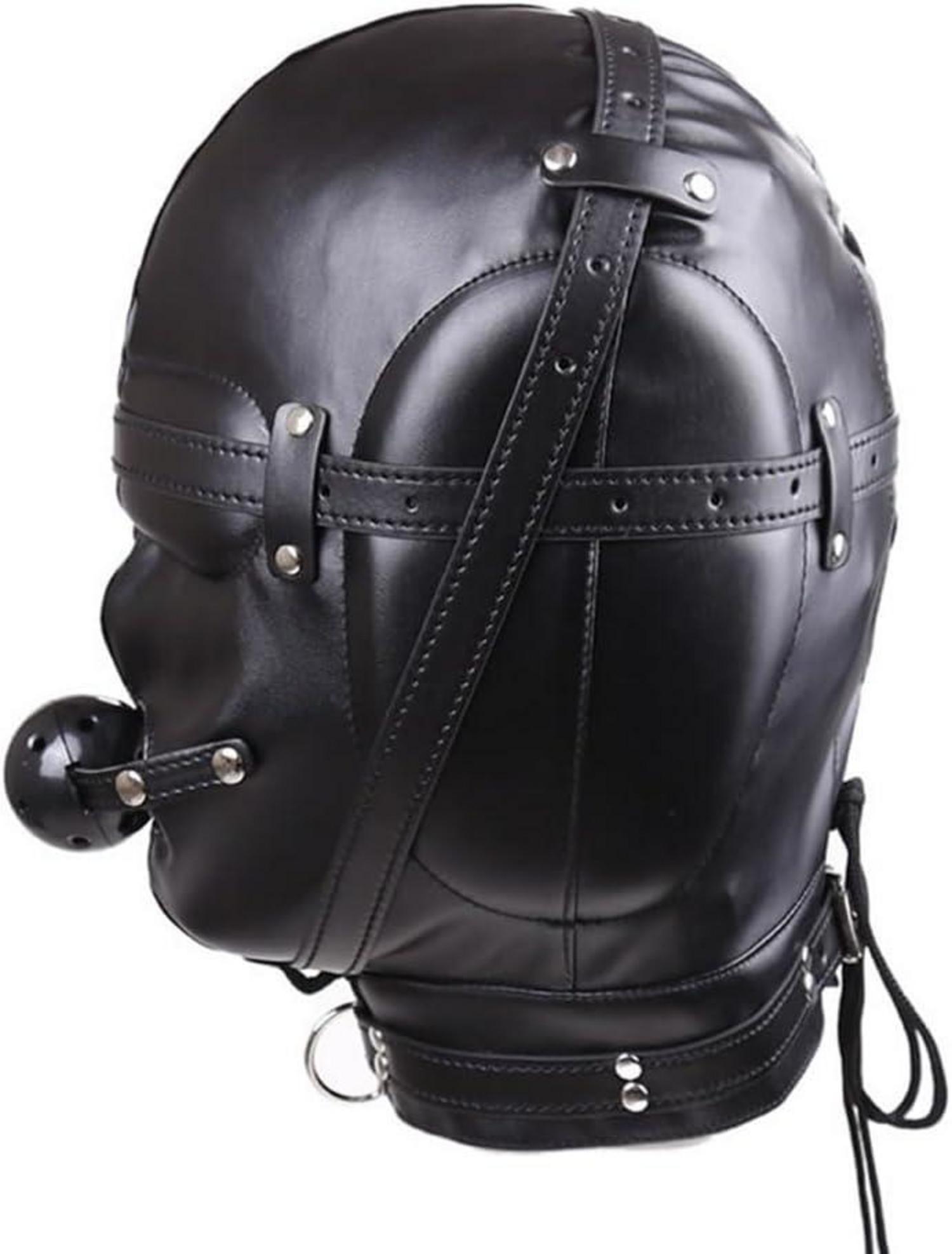 Bondage Kopfmaske SM Sex Spielzeug Knebel Ball Augenbinde Ledermaske